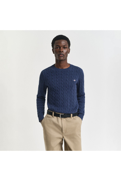 Gant Erkek Lacivert Regular Fit Bisiklet Yaka Örgü Kazak