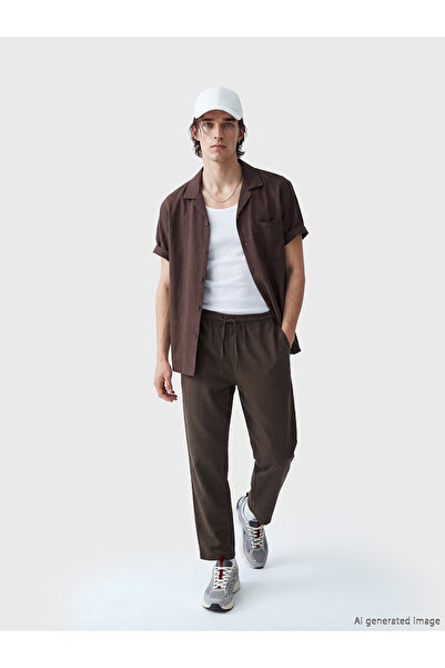 LC Waikiki Nevavm Farkıyla Xside Brown Linen Look Comfortable Fit Men's Trousers