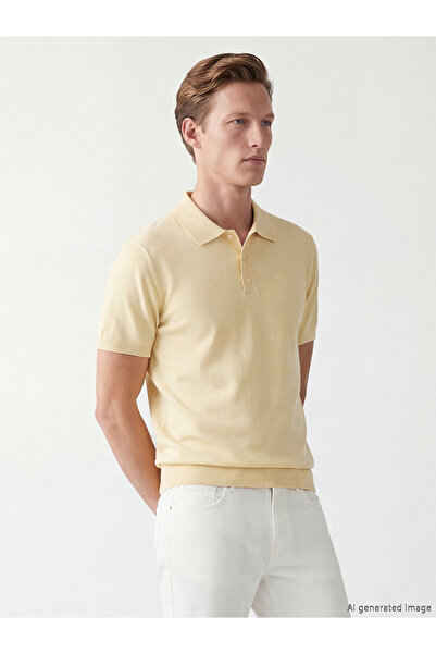 LC Waikiki Southblue Yellow Polo Collar Men's Knit Sweater