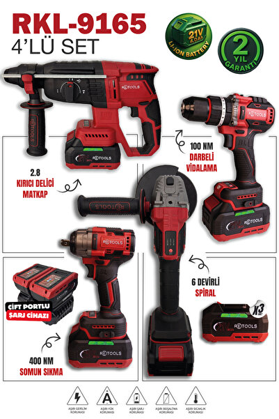 RETOOLS Profesyonel Bordo Yeni Seri 4'lü Set (100 Nm Vidalama ve 6 Devirli Sp...