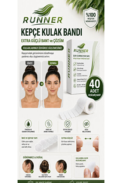 RUNNER Kepçe Kulak Bandı 40 Adet Hazır Kesilmiş Şeffaf Kulak Düzeltici Bant |...