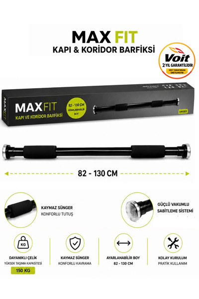 MAXFIT Barfiks Demiri Kapı Barı Koridor 82-130 cm Koridor Barfiksi Barfix Spo...