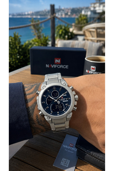 Naviforce Digital-Anolog 3atm Paslanmaz Çelik 2Yıl Garantili Erkek Saati +Çel...