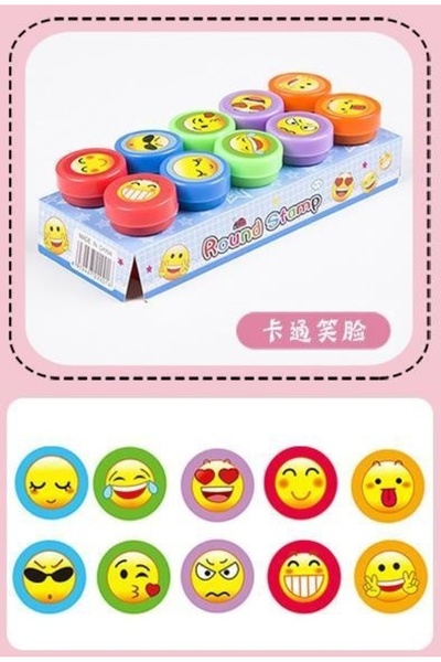 Choice6 10 قطع أختام ذاتية الحبر بوجوه كرتونية متنوعة، أختام ألعاب، أختام وجه...