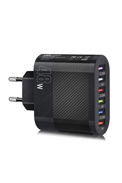 Choice EU Black 48W 6 Ports USB Charger QC3.0 Fast Charging Phone Charge Adap...