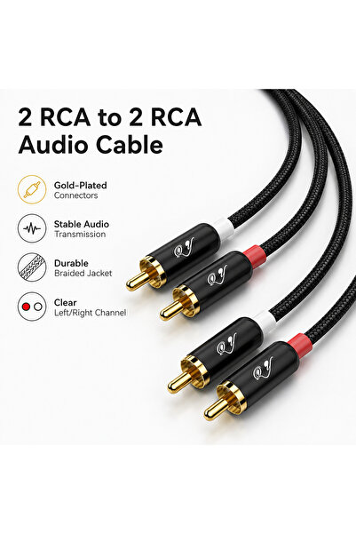 choice2 كابل صوت ستيريو أسود RG 2 RCA إلى 2 RCA بطول 1.2 متر، ذكر إلى ذكر، مط...