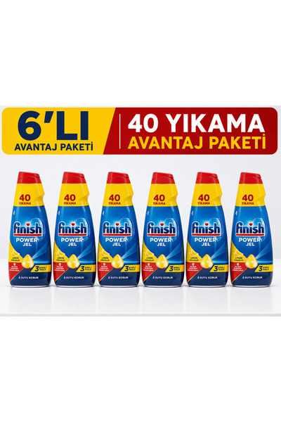 Finish Hepsi Bir Arada Jel Limon 1000 Ml x 6 ADET Bulaşık Makinesi Temizleyici Ve Koruyucu+Sleepy Lilyum ıslak havlu
