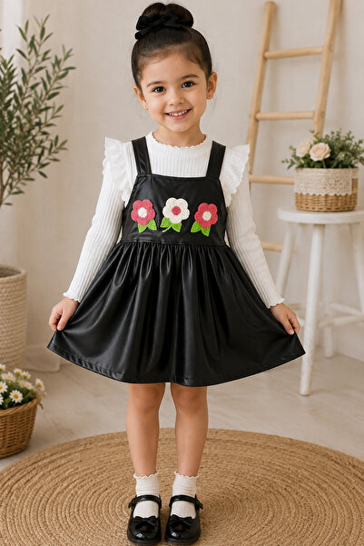 Nisankids Bayramlık Kız Çocuk Elbise 1-2-3-4 yaş Süzene Nakışlı Deri Jile Bod...