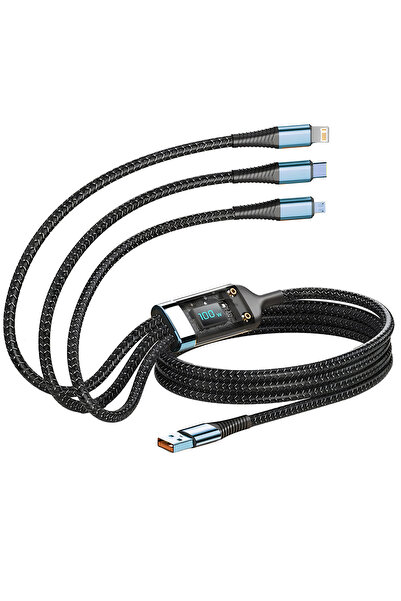 Choice Black 3-in-1 100W Fast Charging Cable, 6A Multi USB Cord with Type C/M...