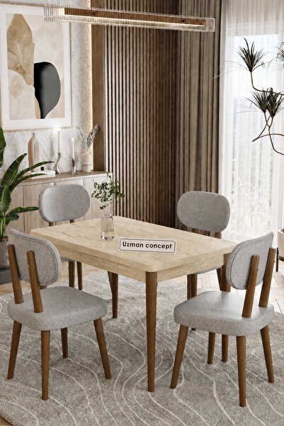 UZMHOME 70 x 110 Sabit Traverten Mutfak Masa Takımı 4 Sandalyeli