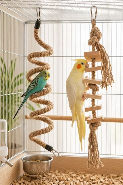 Mivra Pets مجموعة من قطعتين من ألعاب الطيور الخشبية الطبيعية - عش خشبي مرن بط...