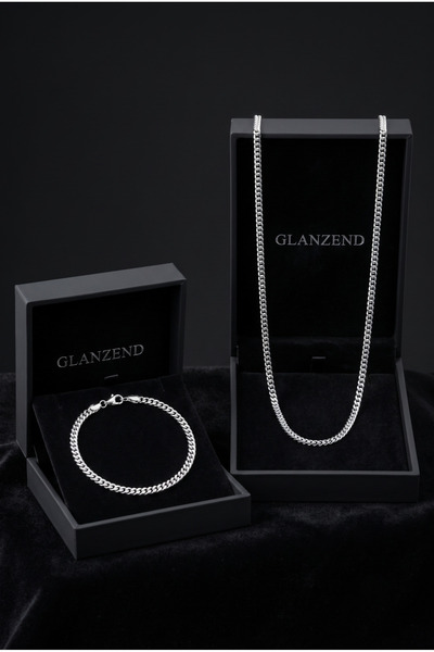 GLANZEND Erkek İnce Şık Çelik Kolye ve Bileklik Set 2'li