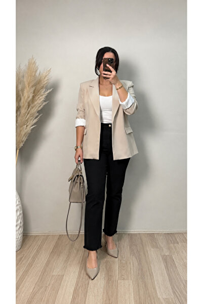 Vizon Collection Çizgi Detaylı Bej Blazer