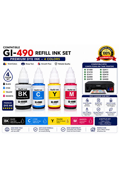 Refill İnk حبر إعادة تعبئة متوافق GI490 GI 490 GI-490 لطابعات Canon PIXMA G14...