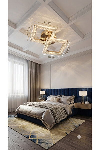 Lüxev Lighting Kare Model 2"li Gold 3 Renk Modu Ledli Modern Tavana sıfır Sal...