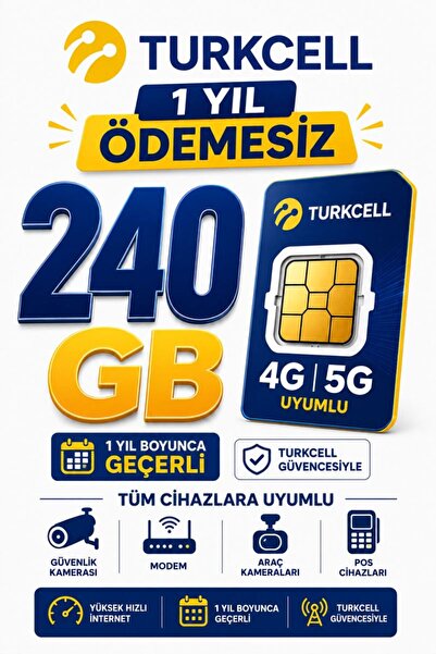SONREİR Turkcell 4G ve 5G Güvenlik Kamerası SIM Kartı 1 Yıl 240 GB Data Hattı...
