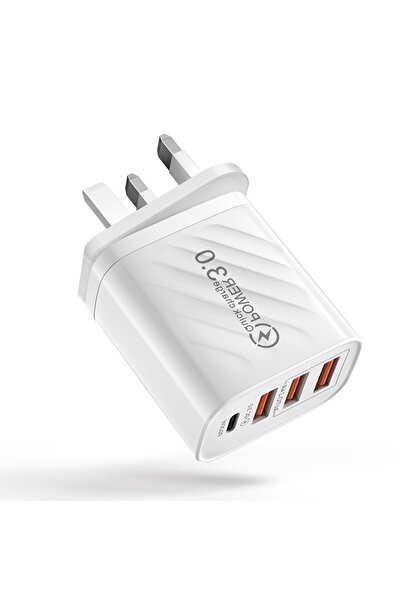 Choice شاحن USB أبيض بريطاني 48 واط QC3.0 من النوع C للشحن السريع لهاتف آيفون...