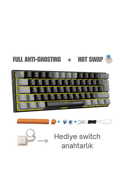 MEGALODON Mini T9 Mekanik Oyuncu Klavyesi Blue Switch Türkçe Mekanik Oyun Kla...