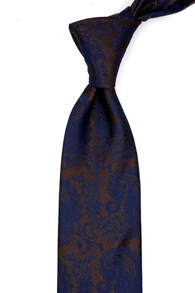 Kravatkolik Classic Tie with Brown Paisley Pattern Handkerchief Kk13121