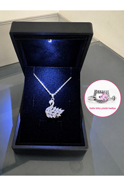 shop IŞIKLI KUTUDA GÜMÜŞ RENK KUĞU KOLYE ÇELİK