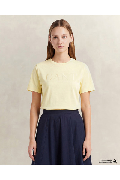 Gant Kadın Sarı Bisiklet Yaka Regular Fit T-Shirt