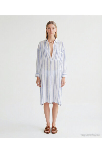 Yargıcı Plain Shirt Collar Long Sleeve Dress