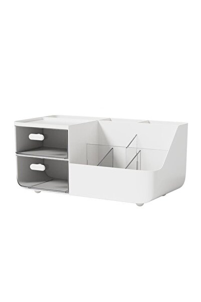 choice2 White Large Capacity Multifunctional Desk Organizer with 2 Transparen...