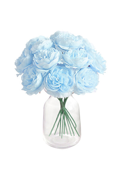Choice Blue 20CM 6Pcs Artificial Silk Blue Peony Flowers With Stems Fake Peon...