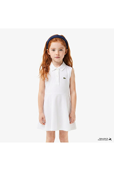 Lacoste Kız Çocuk Kolsuz Polo Yaka Beyaz Elbise