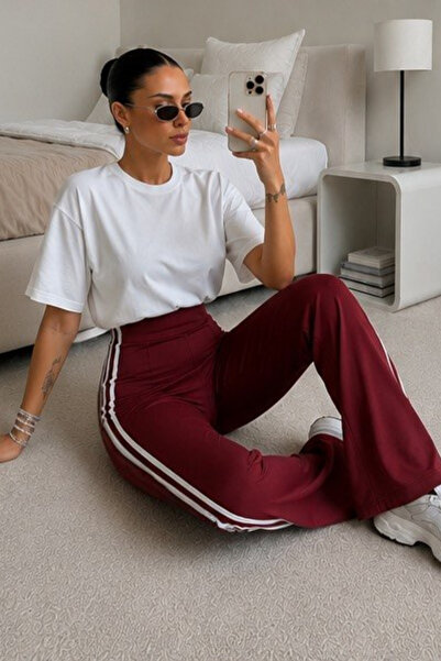 oshebu Burgundy – Spanish Leggings with Side Stripes