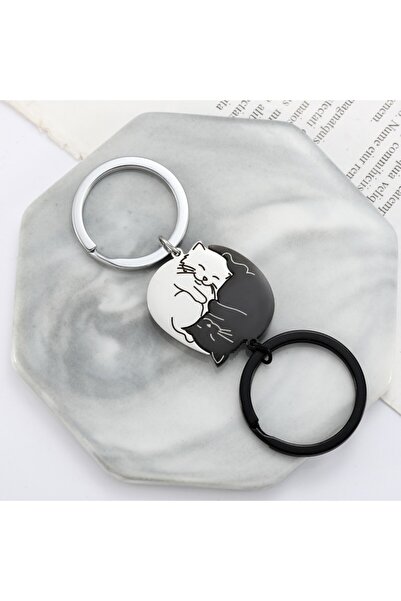 Choice 2pcs Creative and Cute Cartoon Black and White Cat Stainless Steel Key...