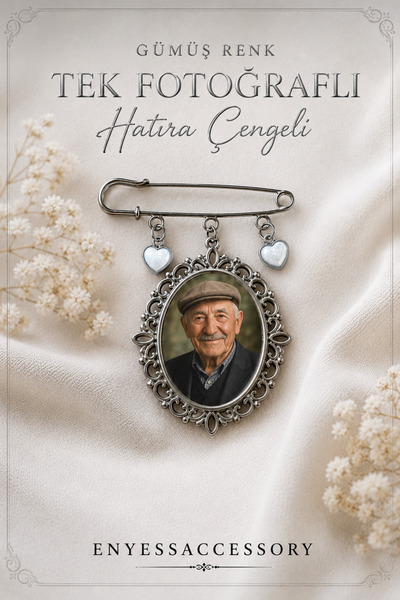 enyessaccessory Kişiye Özel 1 Fotoğraflı Gümüş Renk Hatıra Çengeli - Gümüş Re...