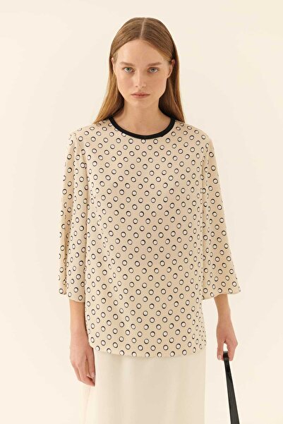 Roman Puantiyeli Saten Bluz Standart Renk y2313033_089
