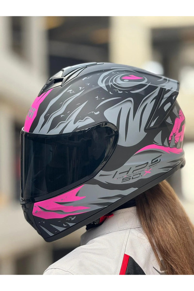Givi 50.X SHARKBITE MAT SİYAH-GRİ-PEMBE KASK (SİYAH CAMLI)