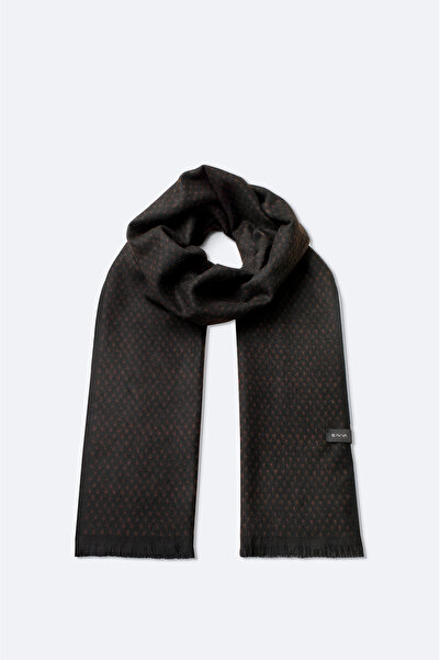 Avva Men's Black-Brown Viscose Blend Tassel Patterned Shawl A42Y9405