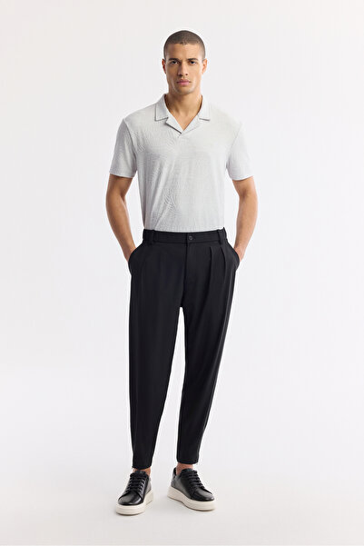 Avva Men's Black Classic Waist Wrinkle-Free Technical Baggy Fit Fabric Trouse...