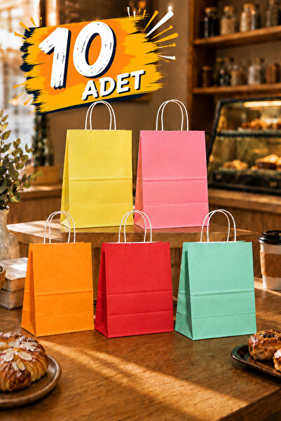NUYA PACK Karışık Renkli 10 Adet 20x22 Cm Kraft Çanta Hediye Poşeti , Hediye ...