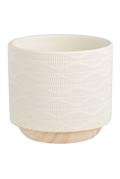 BAMI NETWORK Masca Ghiveci Ceramica Ecru, Design Reliefat, O14x14cm – Decor L...