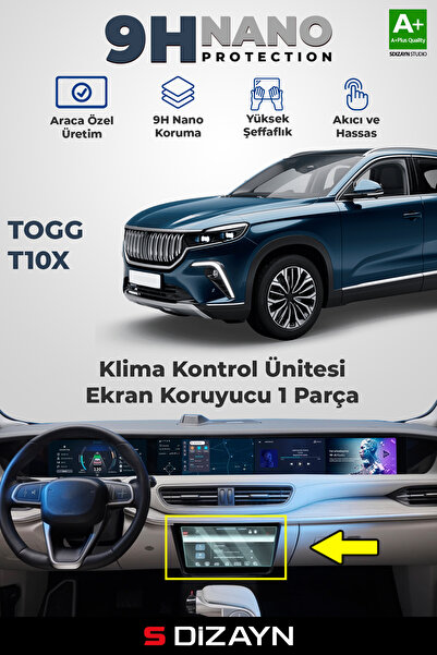 S Dizayn S-Dizayn Togg T10X 9H Nano İç Merkezi Kontrol Ekran Koruyucu (PARLAK...