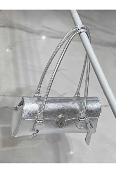 ÖZÜM ÇANTA Women's Long Handle Rectangular Model Hand and Shoulder Bag Silver...