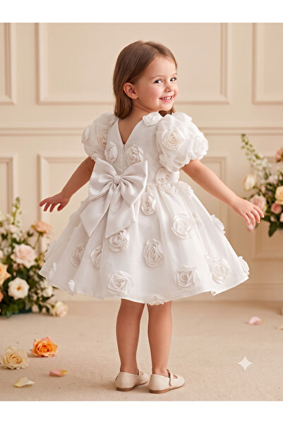 ALYRA Girl Baby Girl Child Short Sleeve Back Detail Bow Special Occasion Birt...