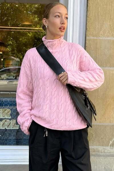Madmext Pink Turtleneck Knitted Knitwear Sweater Mg2172