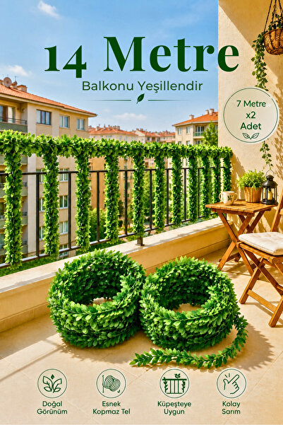 LİGROUND 14 Metre Yapay Sarmaşık Çiçek Balkon Çiti Küpeşte Korkuluk Süsü Deko...