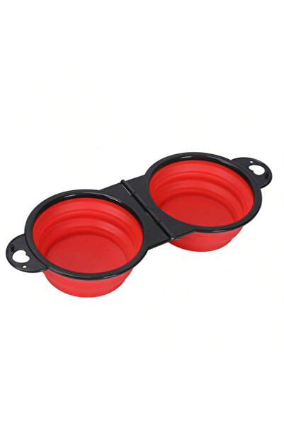 Choice Red 1-piece 2-in-1 Foldable Dual Bowl Feeding Bowl Portable Outdoor Tr...