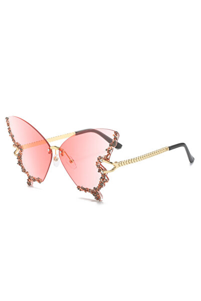 choice2 Gold Pink Luxury Party Sunglasses Women Butterfly Diamond Rhinestones...