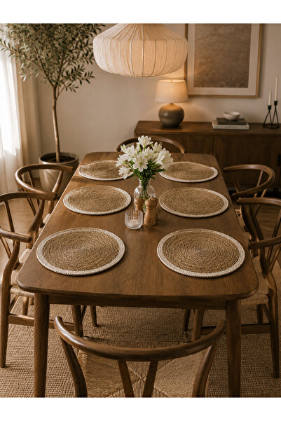Halımax Wicker Supla Round Six-Piece American Service Set 35 cm Natural Look ...