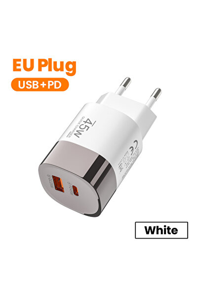 Choice4 White EU 45W USB Charger Fast Charging 2 Ports USB PD Charger Quick C...
