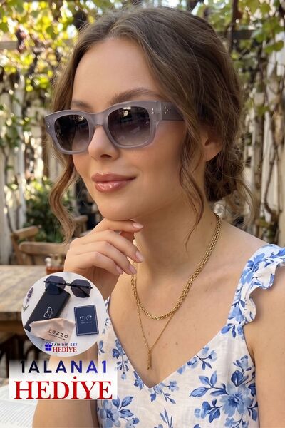 Lozzo Women's uv400 rectangle matte smoke sunglasses 23032 c5 m