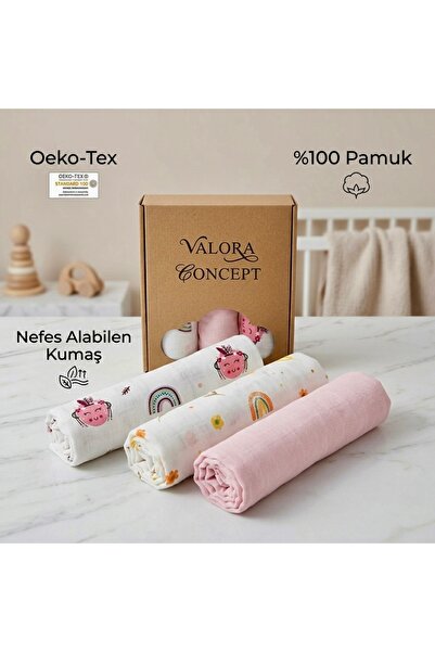Valora Concept Baby Girl Muslin Blanket Set of 3, 100% Cotton Oeko-Tex Certif...