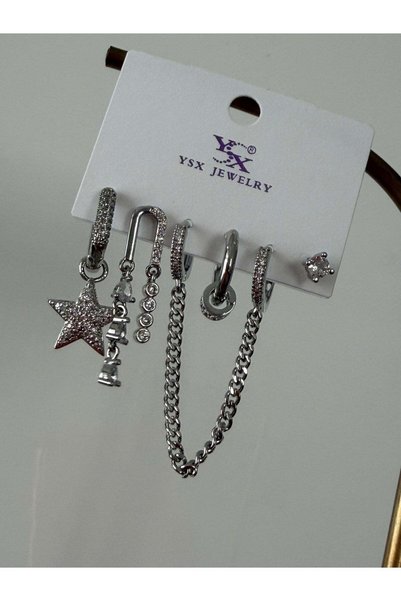 YSX JEWELRY Çoklu Kombin Zirkon Taşlı Kadın Küpe Seti – 6'lı Kombin Küpe